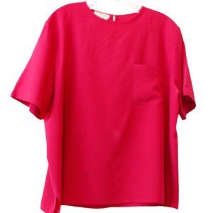 Talbot, Size 14, Red Silk Rounded Neck Top with short sleeves